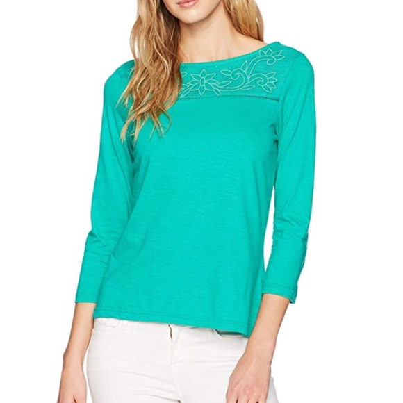 Caribbean Joe Tops - Caribbean Joe Teal 3/4 Sleeve Lace Top